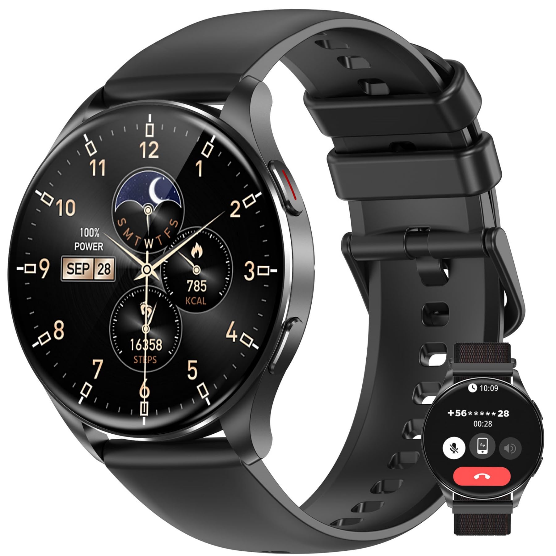 IOWODO Reloj Inteligente Hombre, Smartwatch Hombre 1.43" AMOLED con Llamadas, Monitor Cardíaco 24h, SpO2, Sueño,120 Modos Deportivos, 2 Correas, IP68, Compatible con Android & iOS ClimeCo Certified