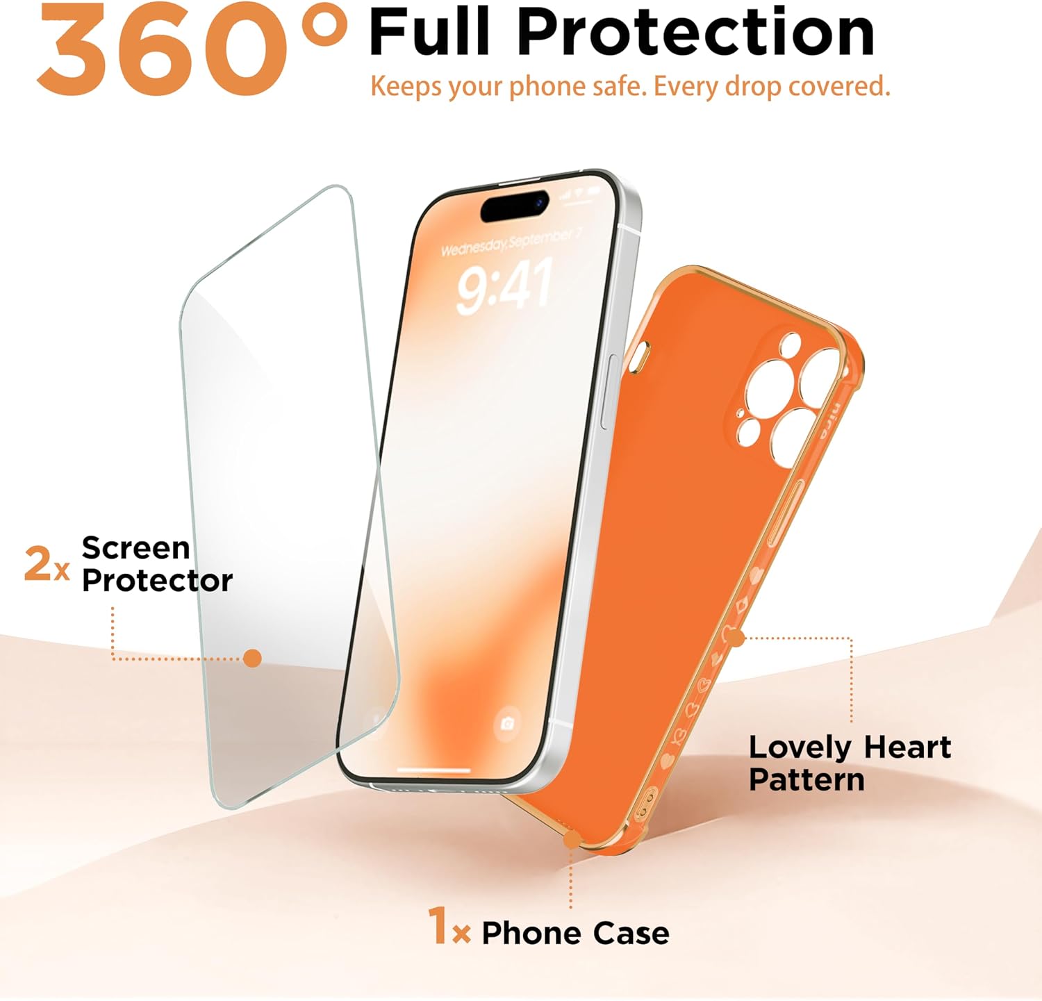 Aurorastar for iPhone 14 Pro Max Case, Orange with Screen Protector image 2
