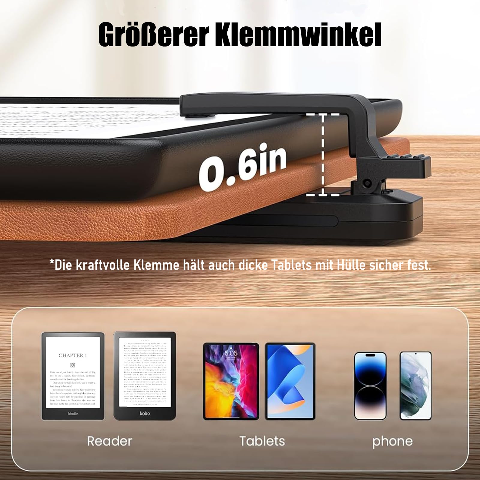 CNARIO Schwanenhals Halterung mit Kindle RF Fernbedienung Seitenwenden zum Lesen für eReader, Tablethalter mit Page Turner, Ebook Umblätter Zubehör für Reader Ständer, Ideal Halter für Bett
