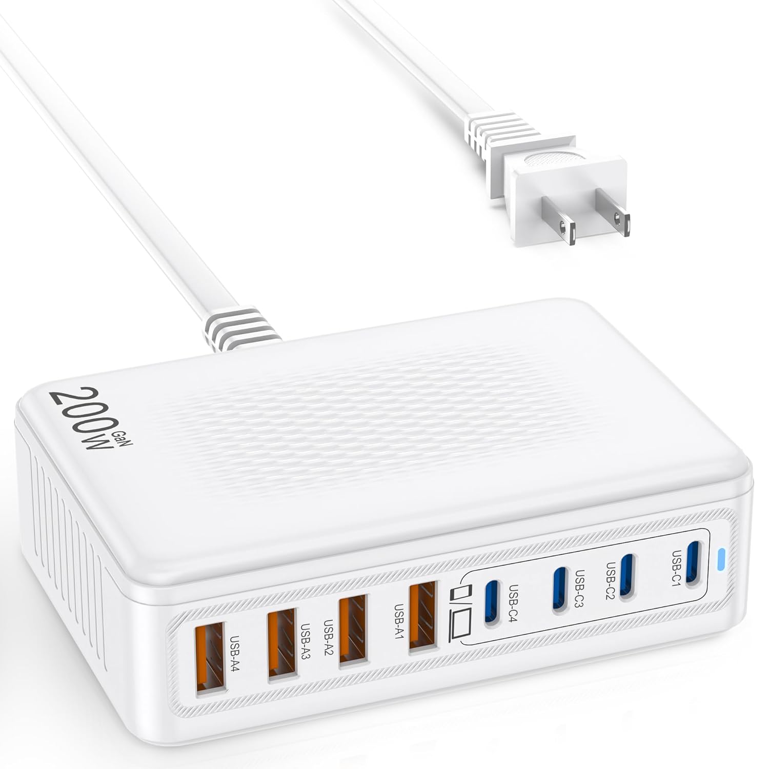 USB C Charger 200W,Upgraded GaN 8-Port Fast Charging Station Hub,Laptop Charger Adapter,Wall Charger Power Compatible with iPhone17/16/15/14/13 12/Pro Max/MacBookAir/Pro (White)