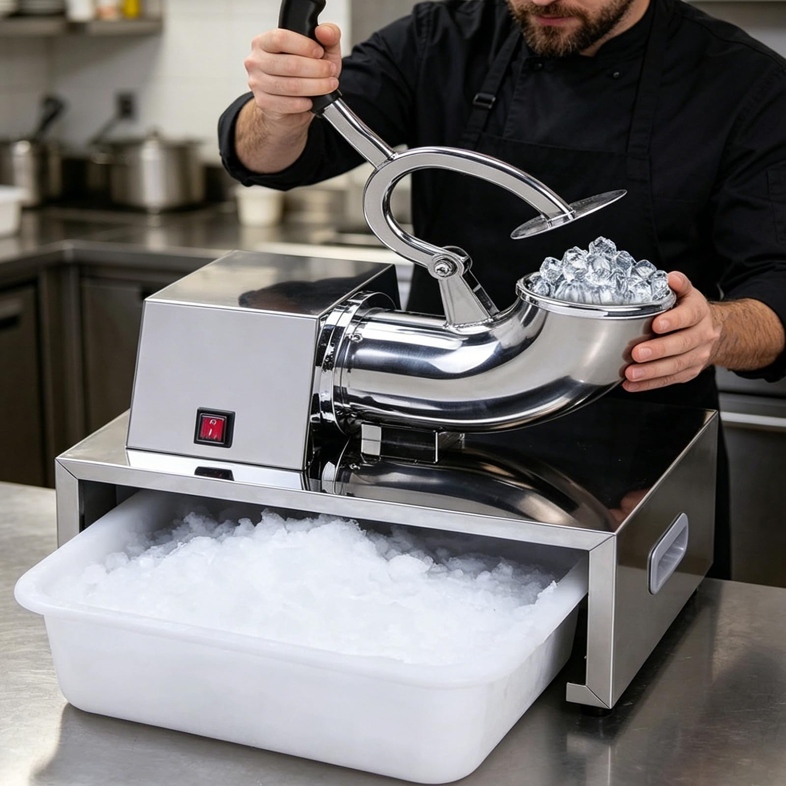 MiyKom Electric Ice Crusher with Dazzling Lights, 850 RPM Electric Snow Cone Maker, Upgraded Dual Blades, 3kg/Min Fast Crushing, Safety Guard, Anti-Slip Base for Drinks, Parties and Cafes