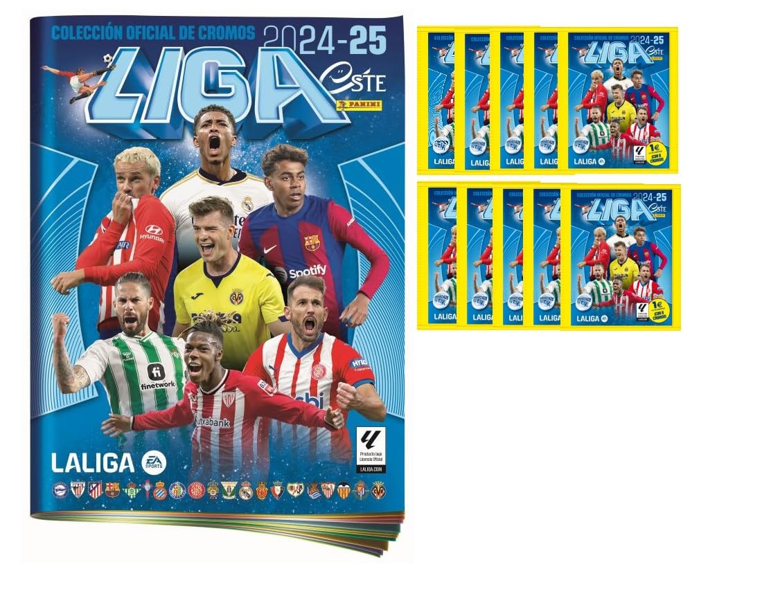 Cromos (pegatinas) de la liga 2024 2025 (10 sobres (6 normales + 4 gratuitos) + album de obsequio tapa blanda)