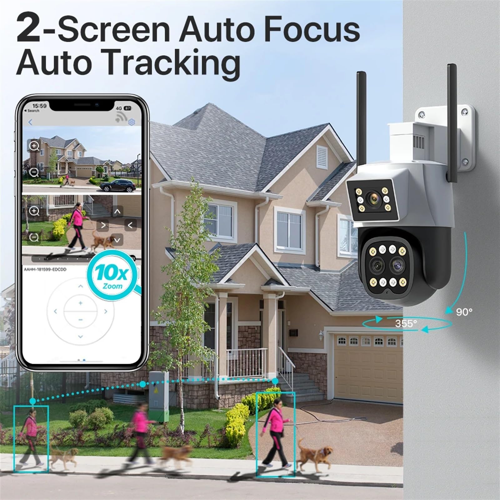 Kamera bezpieczeństwa, Zewnętrzna kamera IP Wi-Fi 4K HD 10X Zoom podwójny obiektyw dwuekranowa PTZ automatyczne śledzenie bezpieczeństwo nadzór audio-wideo(Camera Add 128G Card)