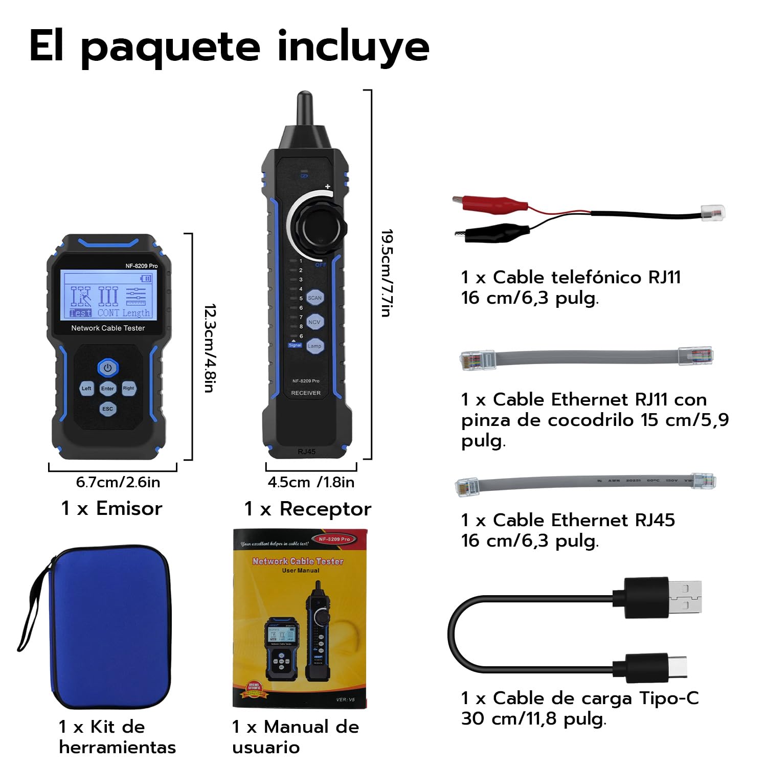 Mcbazel Probador de Cable con POE, Detector de Cable con Pantalla LCD, Rastreador de Cable Avanzado, Probador de Cable de Red NVC para CAT5 y CAT6