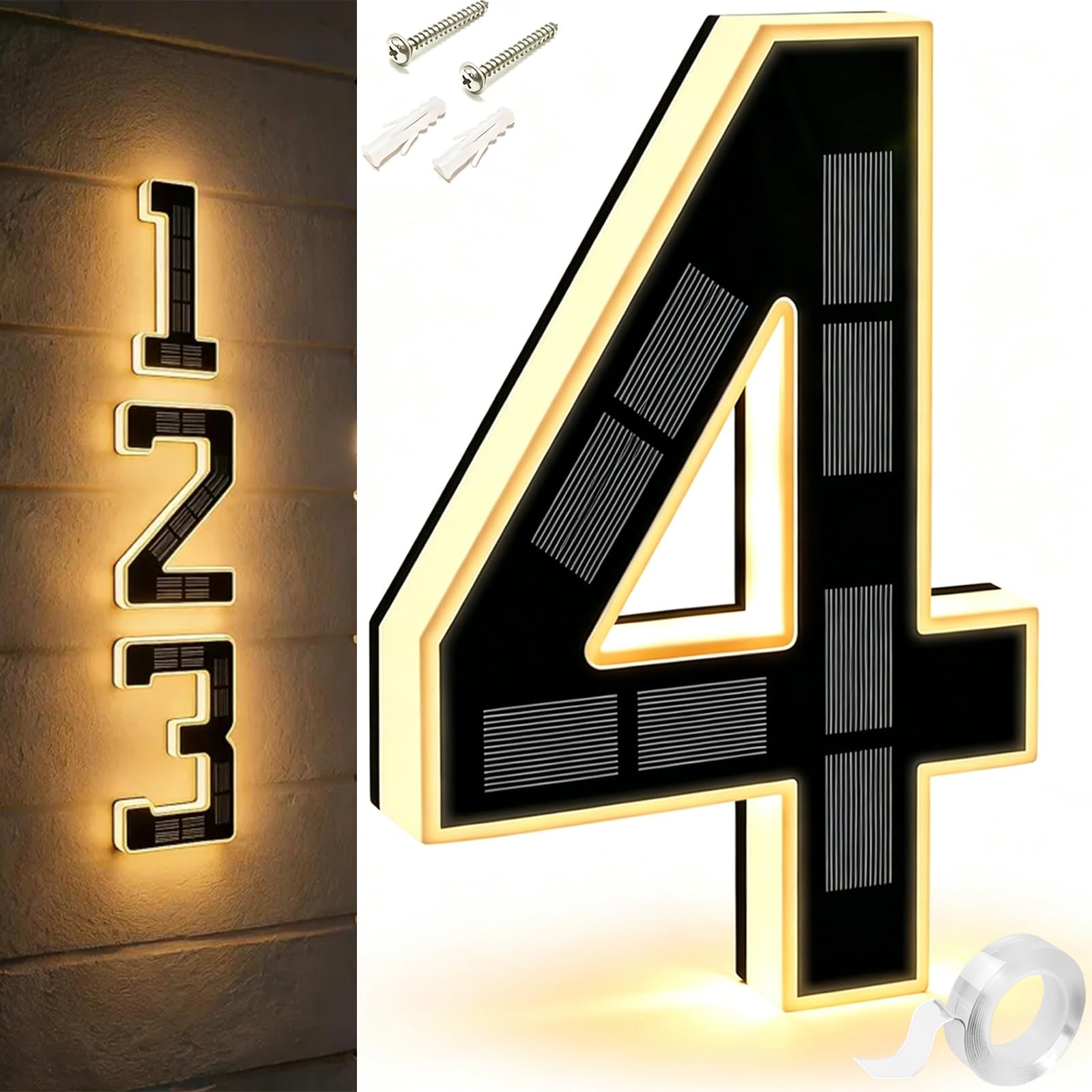 9 Inch Solar Lighted House Numbers For Outside, Light Up House Numbers Solars, Illuminated Houses Number, 0-9 Solar-Powered Houses Number, Illuminate Your Home (4,6.7 in)