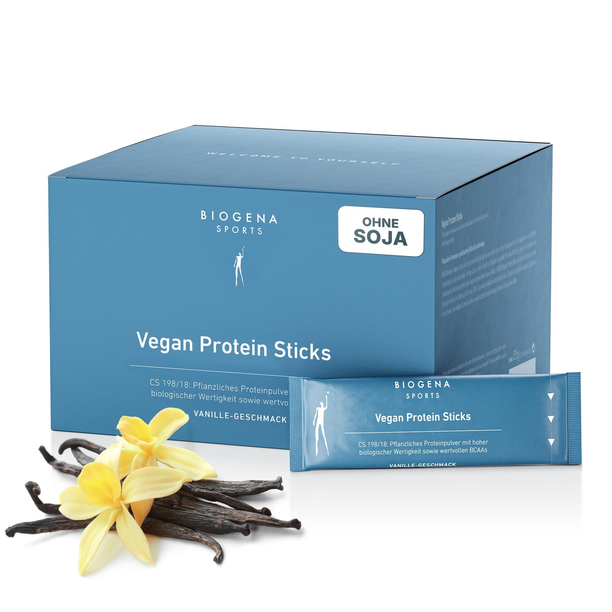 BIOGENA SPORTS Vegan Protein Sticks - 20g Eiweiß pro Stick- Vanille-Geschmack - Ohne Soja ohne Zuckerzusatz - Veganes Proteinpulver für unterwegs - Made in Austria - 525g