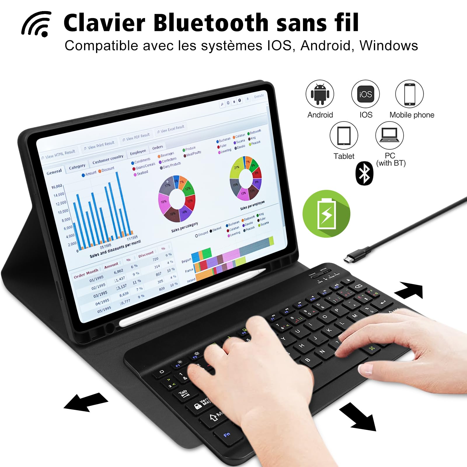 Clavier Tablette Samsung A9 Plus 2023 11 Pouces, Étui avec Clavier pour Samsung Galaxy A9+ (SM-X210/ X215/ X216), Français AZERTY Tablette Connecté par Bluetooth (Stylet Non Inclus)