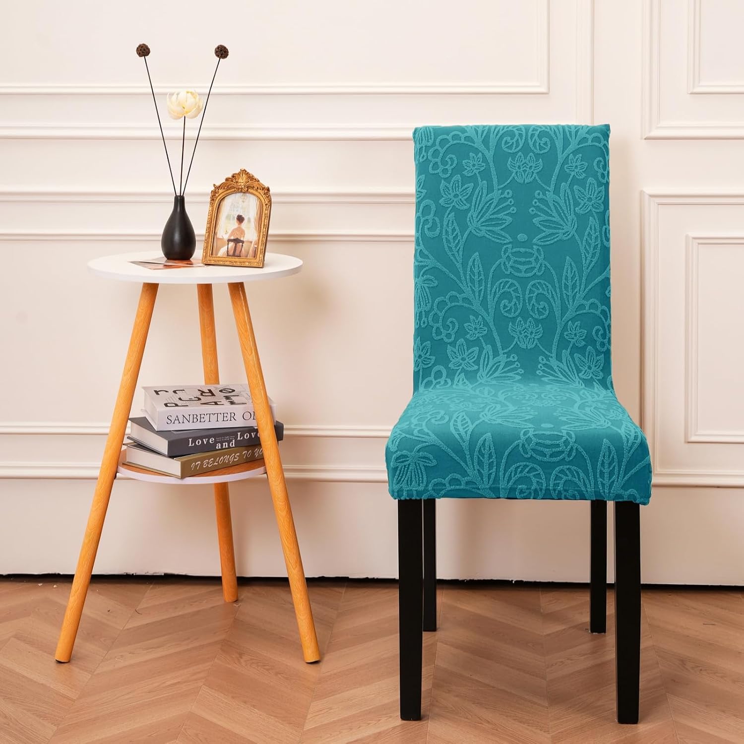 Rakila Jacquard Chair Covers for Dining Room Set of 6 Stretch Floral Chair Slipcovers for Dining Hotel Home Decoration, 6pc, Teal