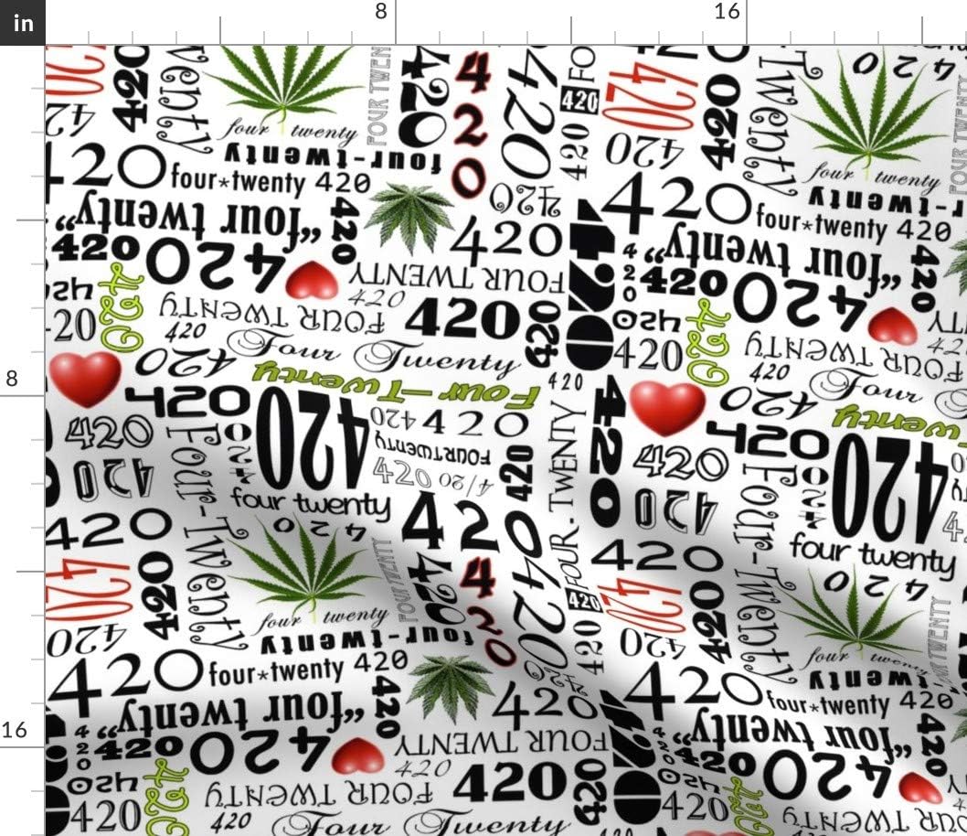 Spoonflower Fabric - 420 Cannabis Marijuana Hemp Herb Black Printed on Cotton Poplin Fabric by The Yard - Sewing Shirting Quilting Dresses Apparel Crafts