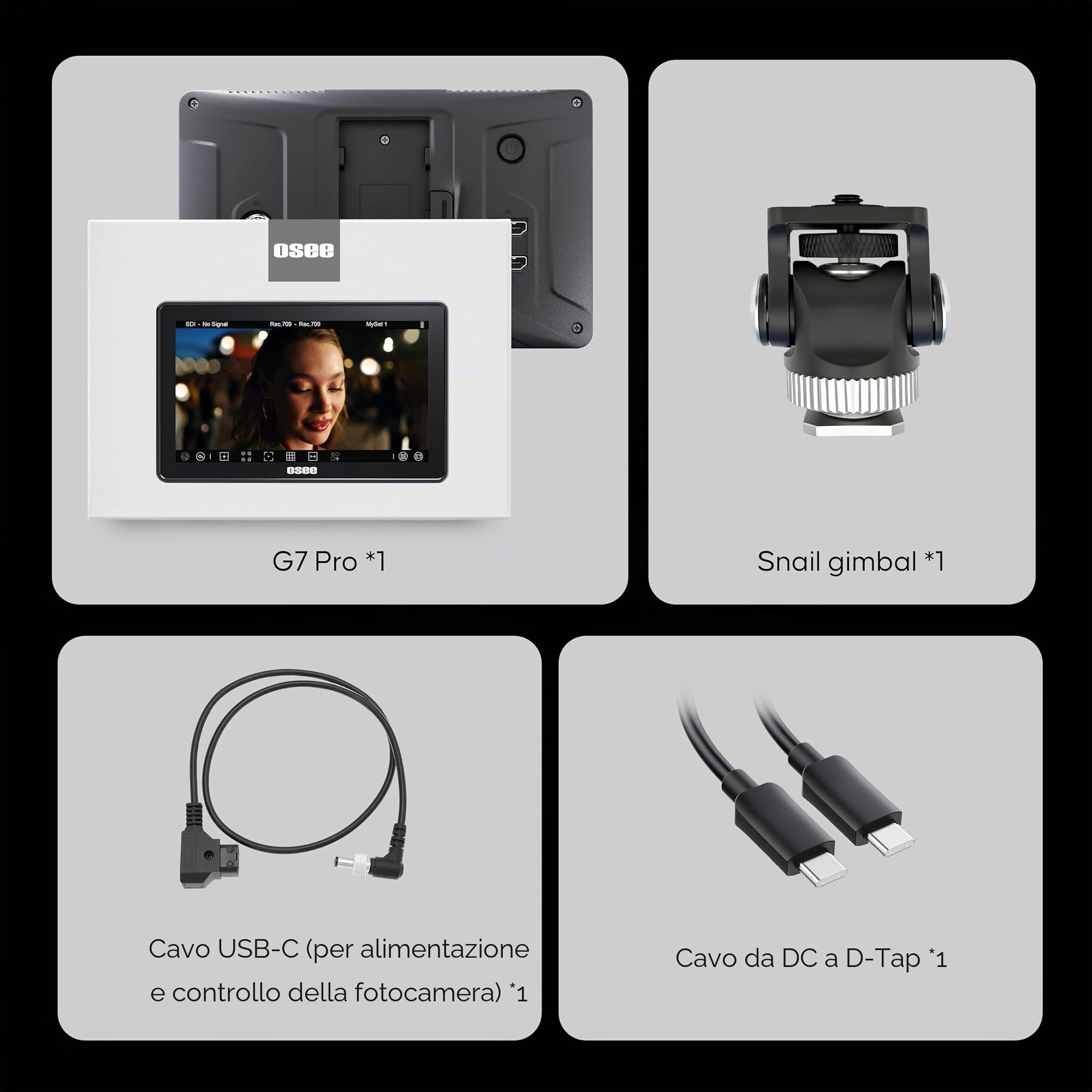 Osee G7 Pro Monitor Video per Fotocamera 7 Pollici 3000nits Touchscreen Monitor di Campo con Controllo Telecamera, Ingresso/Uscita HDMI 3G-SDI, LUT 3D, Touch to Focus DSLR Monitor