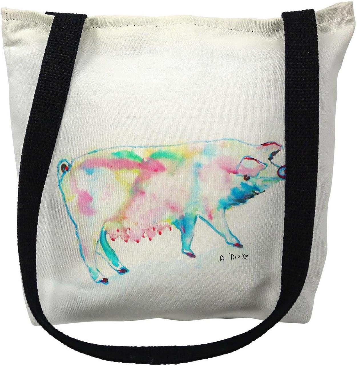 Betsy Drake TY124M 16 x 16インチ ピンクピッグトートバッグ - M, マルチカラー, Medium