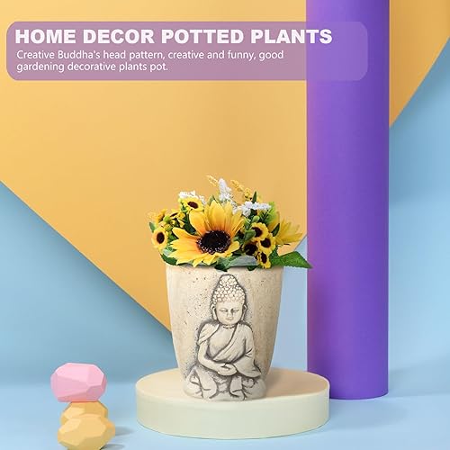 Miniatura 2 de Cabilock Decoración para el hogar Jardinera de Buda Maceta de Buda Hidropónico Plantas Jarrón Plantas de Cemento Cara