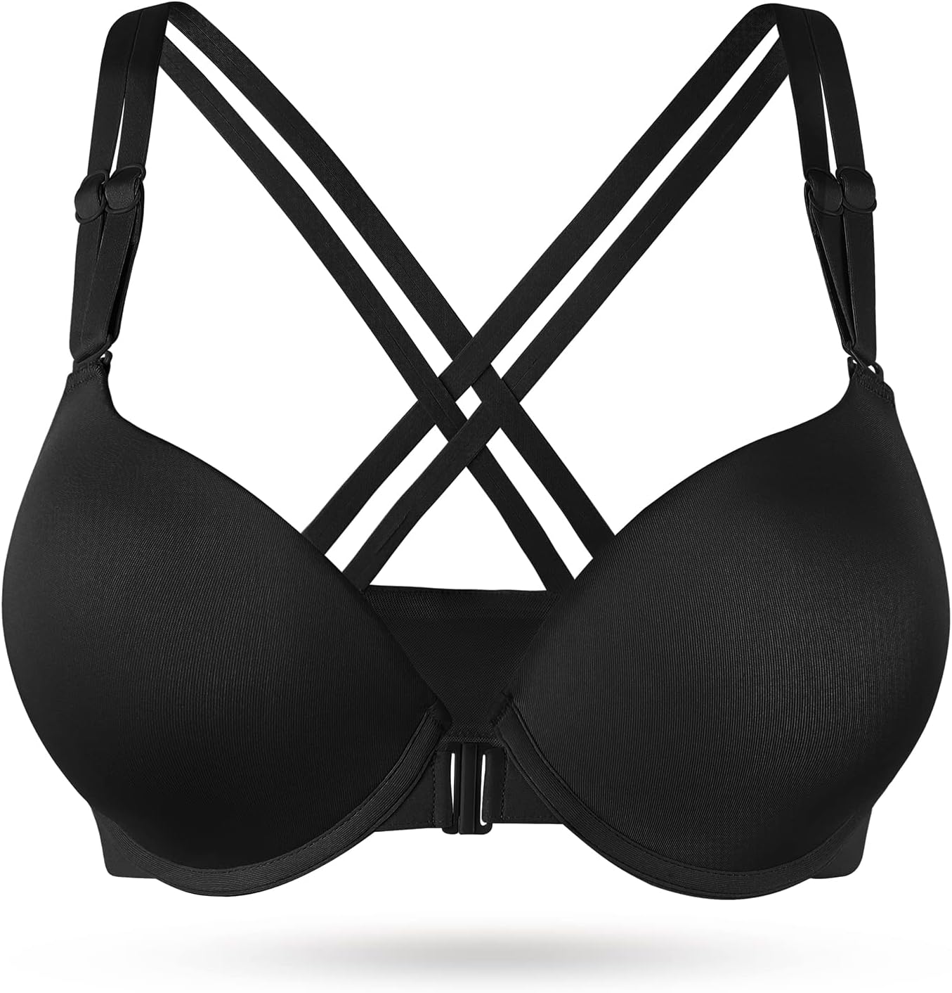 Women's Push Up Racerback Bra Front Closure Thick Padded Seamless Criss-Cross Back Underwire Bra Add Two Cup
