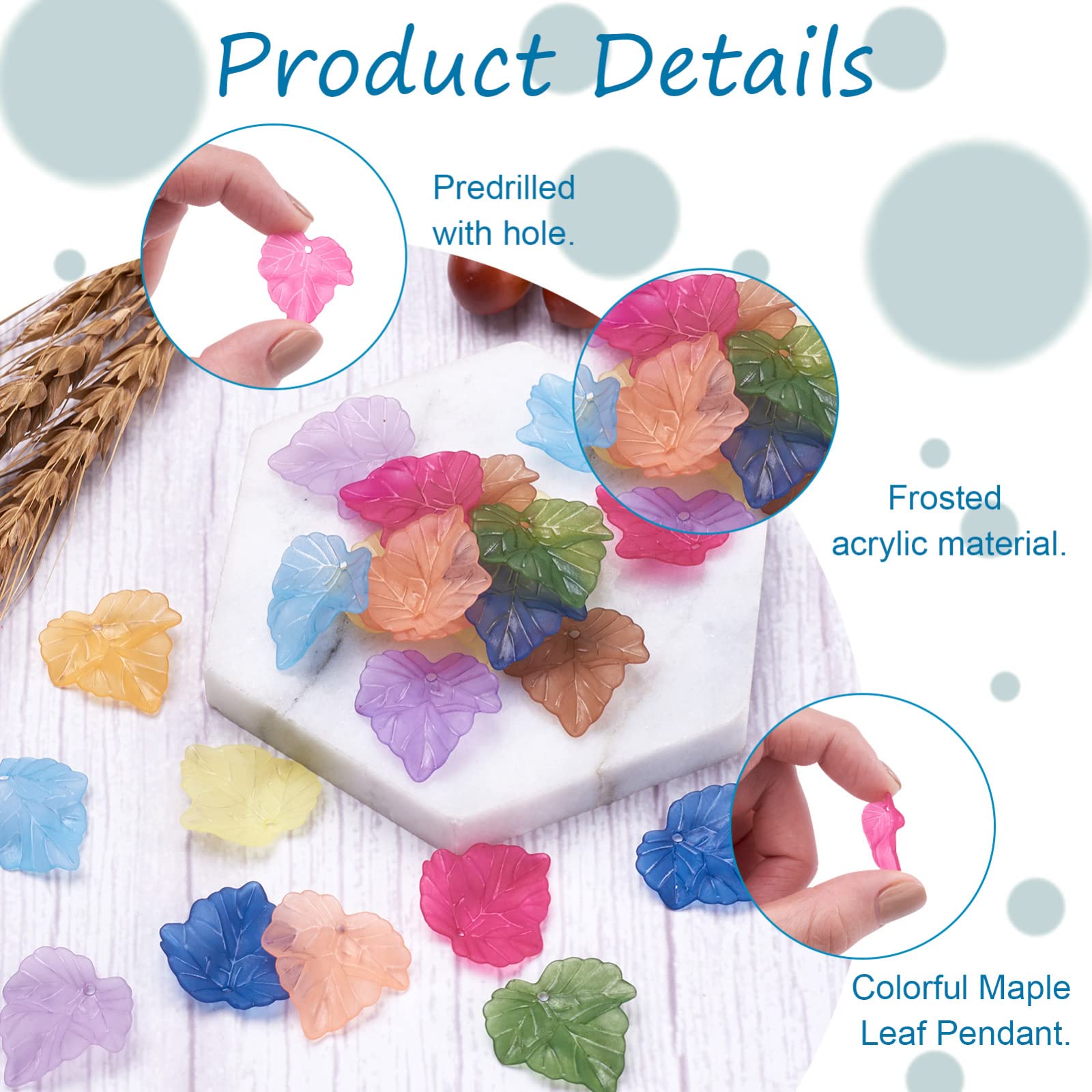 Craftdady 50pcs Transparent Frosted Acrylic Leaf Pendants Plastic Bead Charm with Vein 24x22.5mm for DIY Jewellery Making Crafting Colorful - Image 4