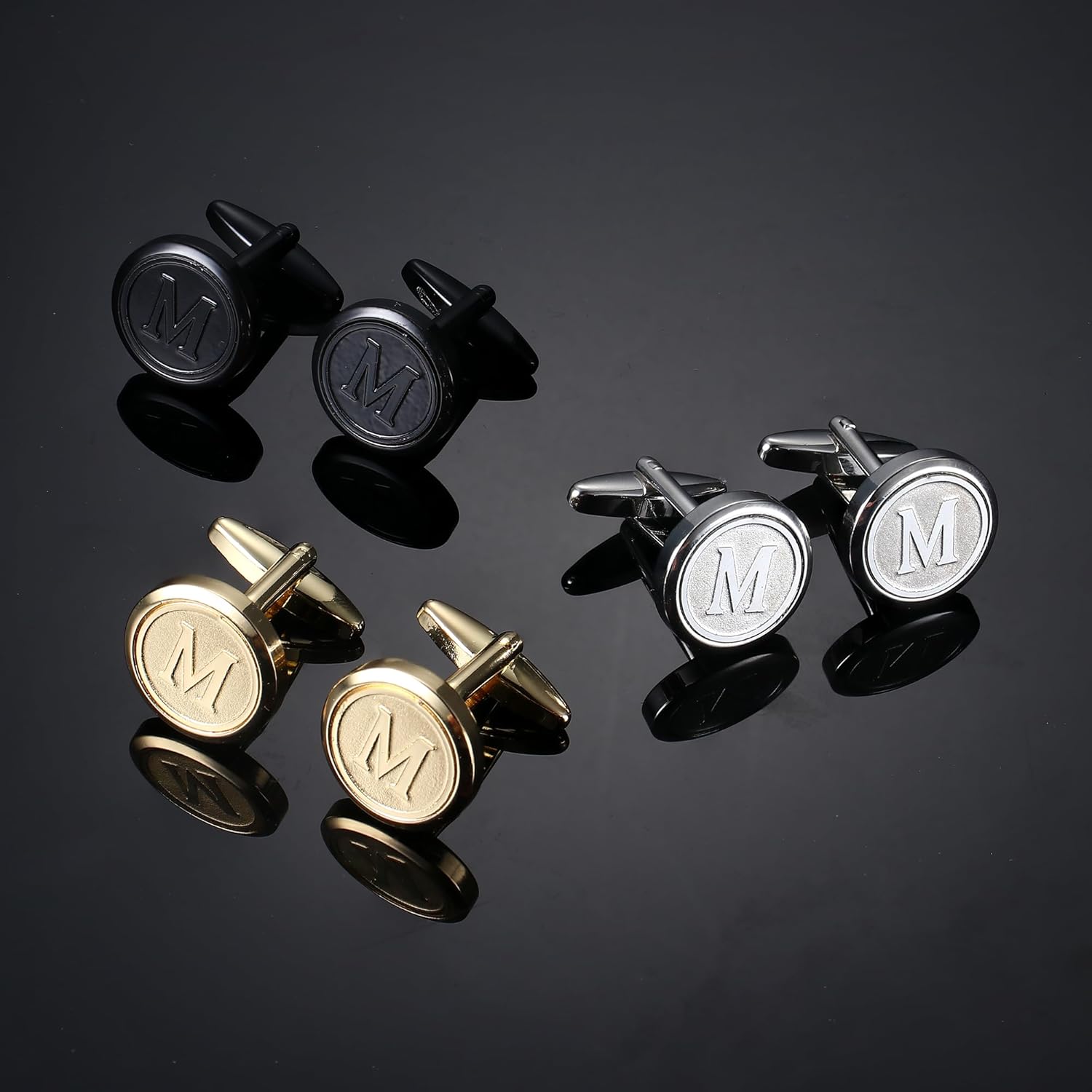 LOLIAS 3 Pairs Initial Cufflinks For Men Classic Mens CuffLinks Set Letter Cuff Links for Casual to Formal with Gift Box Silver Black 14K gold plated Cufflinks for Father Husband - Image 7