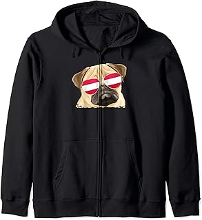 Pug Dog Austrian Flag Sunglasses Zip Hoodie