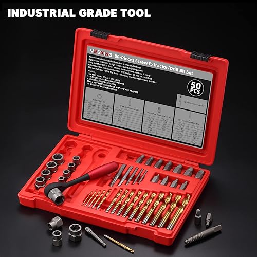 Miniatura 7 de YESKING Juego de 35 extractores de tornillos y brocas, extractores de múltiples estrías, extractores de pernos, brocas y extractor de tornillo en