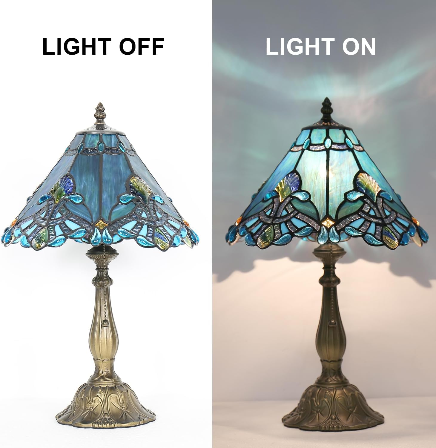 Tiffany Table Lamp,Blue Victorian lamp,12x12x19 Inche Stained Glass Lamp,Vintage Bedside Light.(Baroque)
