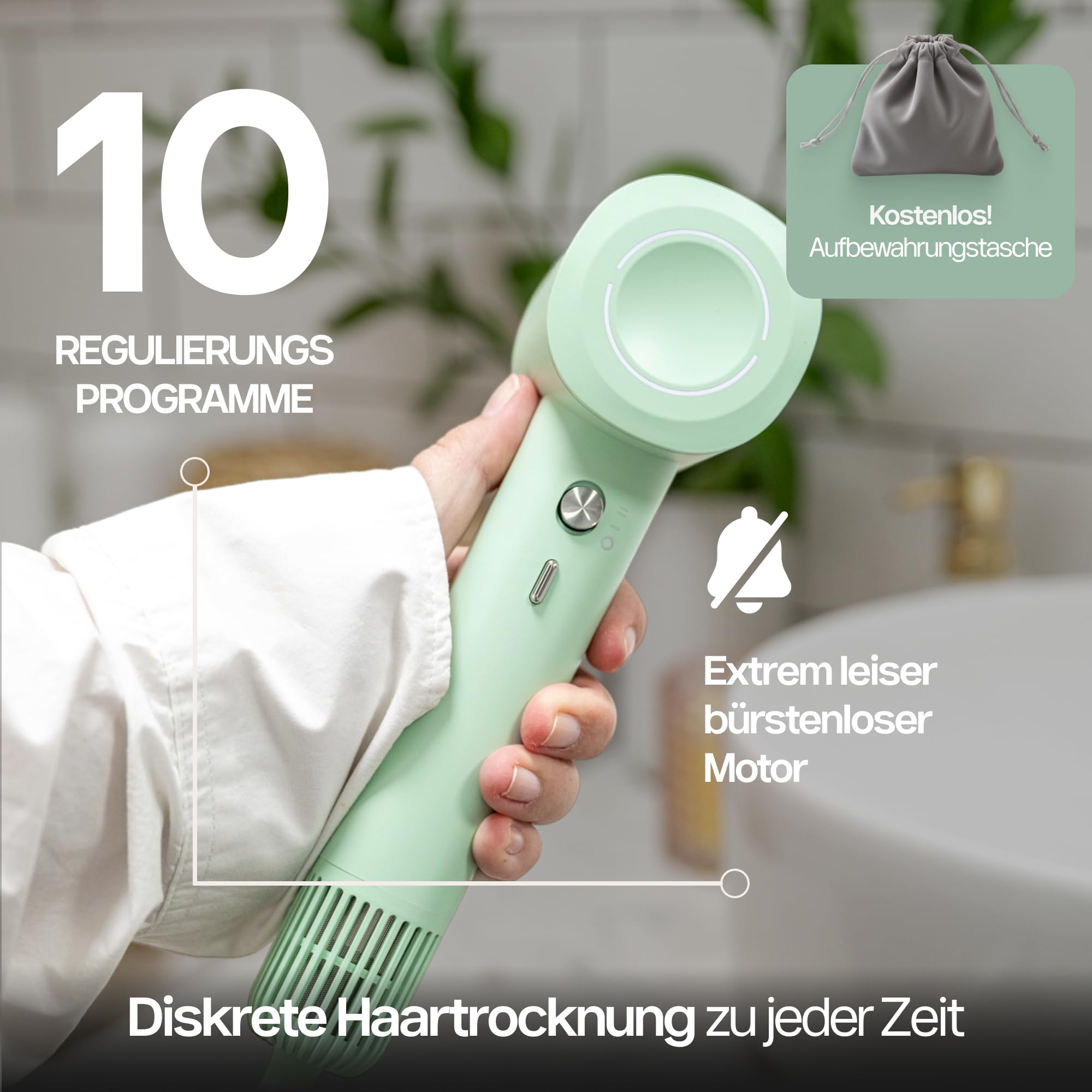 4Swiss Föhn mit Ionen Haartrockner Fön Hair Dryer für Haare Glatt Haarföhn Klein Reisefön Leise Handlich Hochleistungsföhn Hairdryer Leicht Zubehör Hair Dryer Blow Friseur - F326 SmartAI+ Lavendel