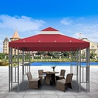 Vista 5 de Sumfaller - Toldo de repuesto para cenador de 10 x 10 pies, cubierta superior de doble nivel para cubierta de techo de barbacoa al aire libre, Rojo