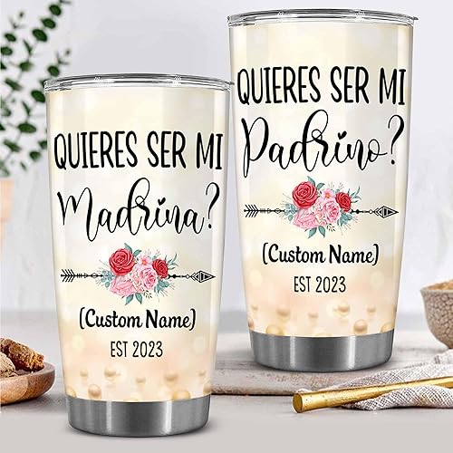 Miniatura 5 de WHIDOBE Juego de vasos personalizados Quieres Ser Mi Madrina, Juego de vasos personalizados Padrino De Bautizo, Bautizo Recuerdos Juego De 2 Tazas