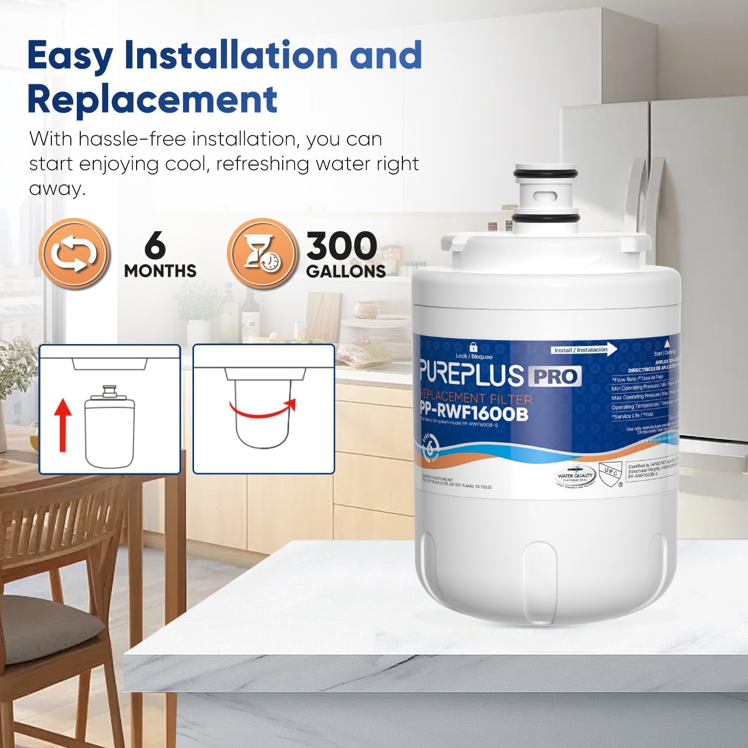 PUREPLUS UKF7003 NSF 53&42 Certified Replacement for Maytag UKF7002AXX, UKF7003AXX, Everydrop Filter 7, EDR7D1, UKF7002, UKF7001AXX, UKF6001AXX, UKF5001AXX, UKF7003T, Refrigerator Water Filter, 2PACK