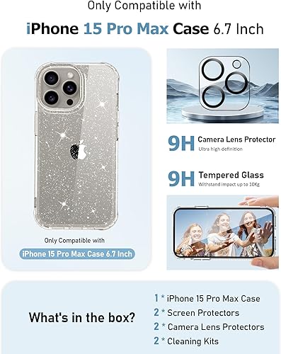 Miniatura 2 de MIODIK Funda para iPhone 15 Pro Max, 5 en 1 con 2 protectores de pantalla + 2 protectores de cámara, funda protectora transparente que no se pone