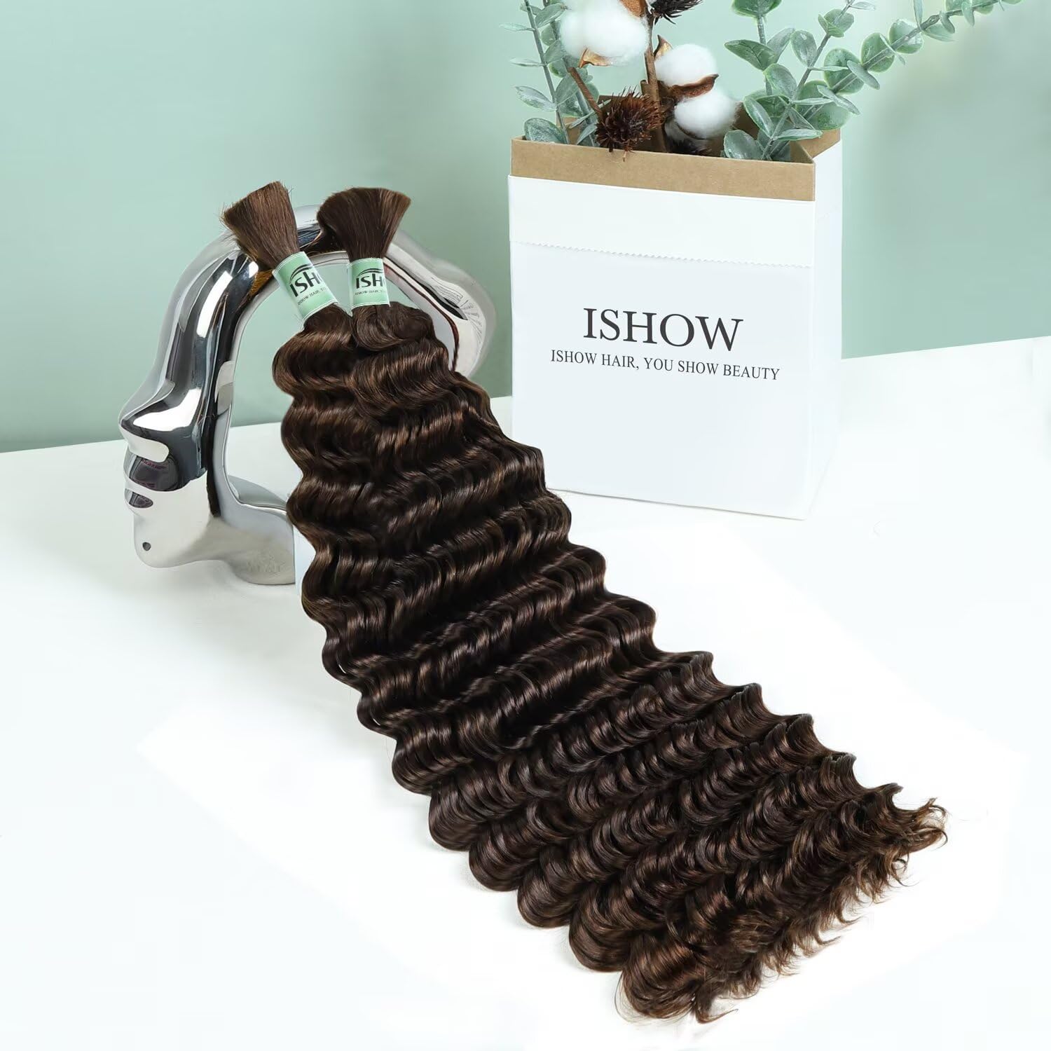 ISHOW Raw Human Braiding Hair, 100% Unprocessed Virgin Human Hair, 15A Deep Wave Boho Hair, 100g 22 Inch (2 Packs), NO.1 Premium Quality Boho Hair