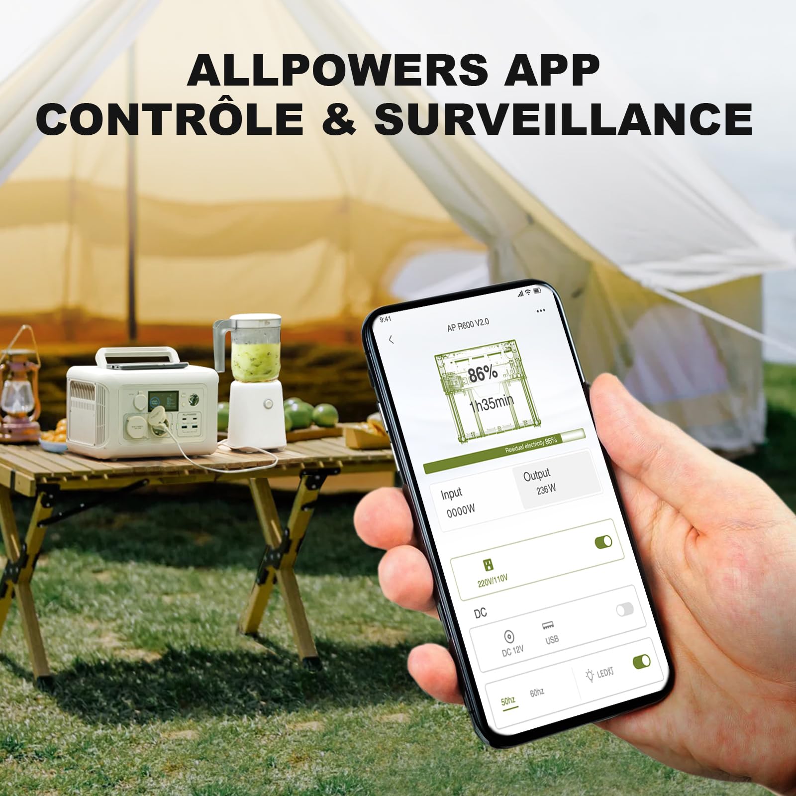 ALLPOWERS R600 générateur solaire avec panneaux solaire pliables de 100W, 299Wh batterie LiFeP04, Chargement rapide sans fil 15W, fonction UPS, Entrée maximale de 400W, camping, fête, voyage, jardin