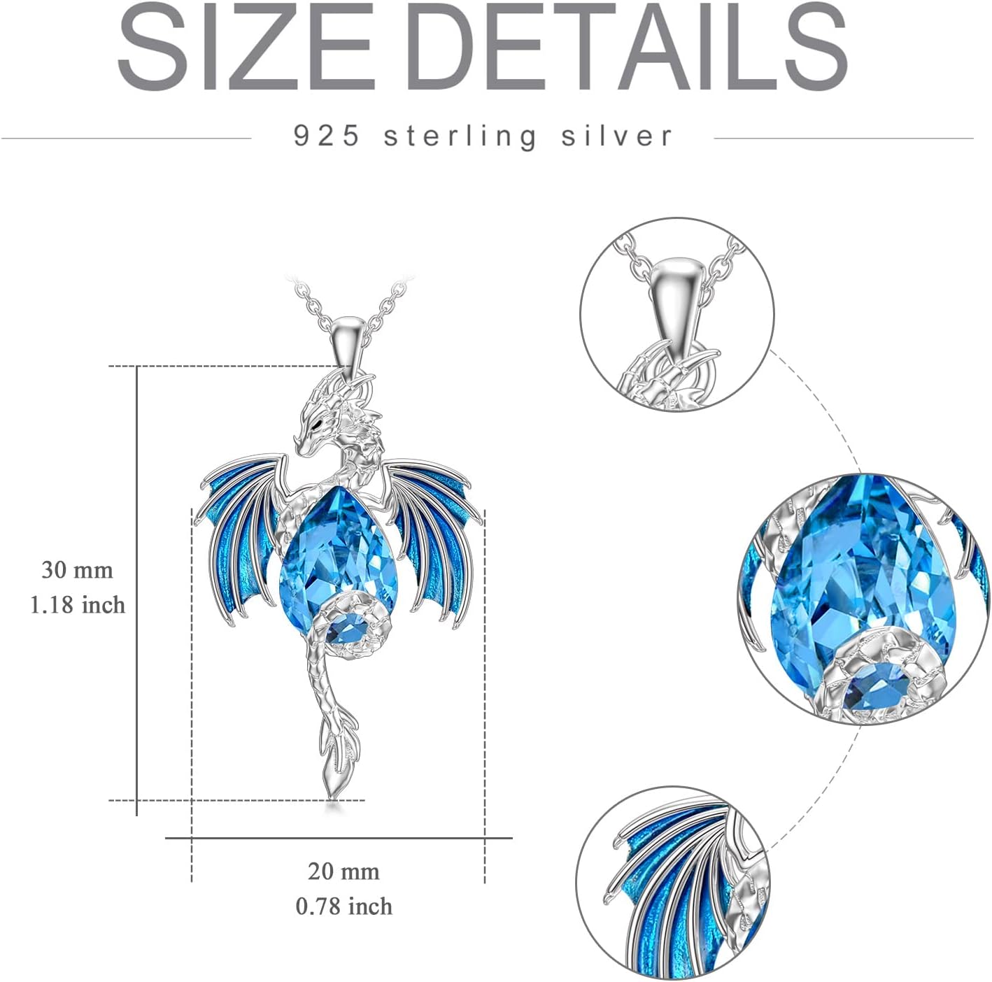 Dragon Necklace for Men Sterling Silver Birthstone Wyvern Necklace Embllished with Teardrop Shaped Crystal Jewelry for Women - Image 6