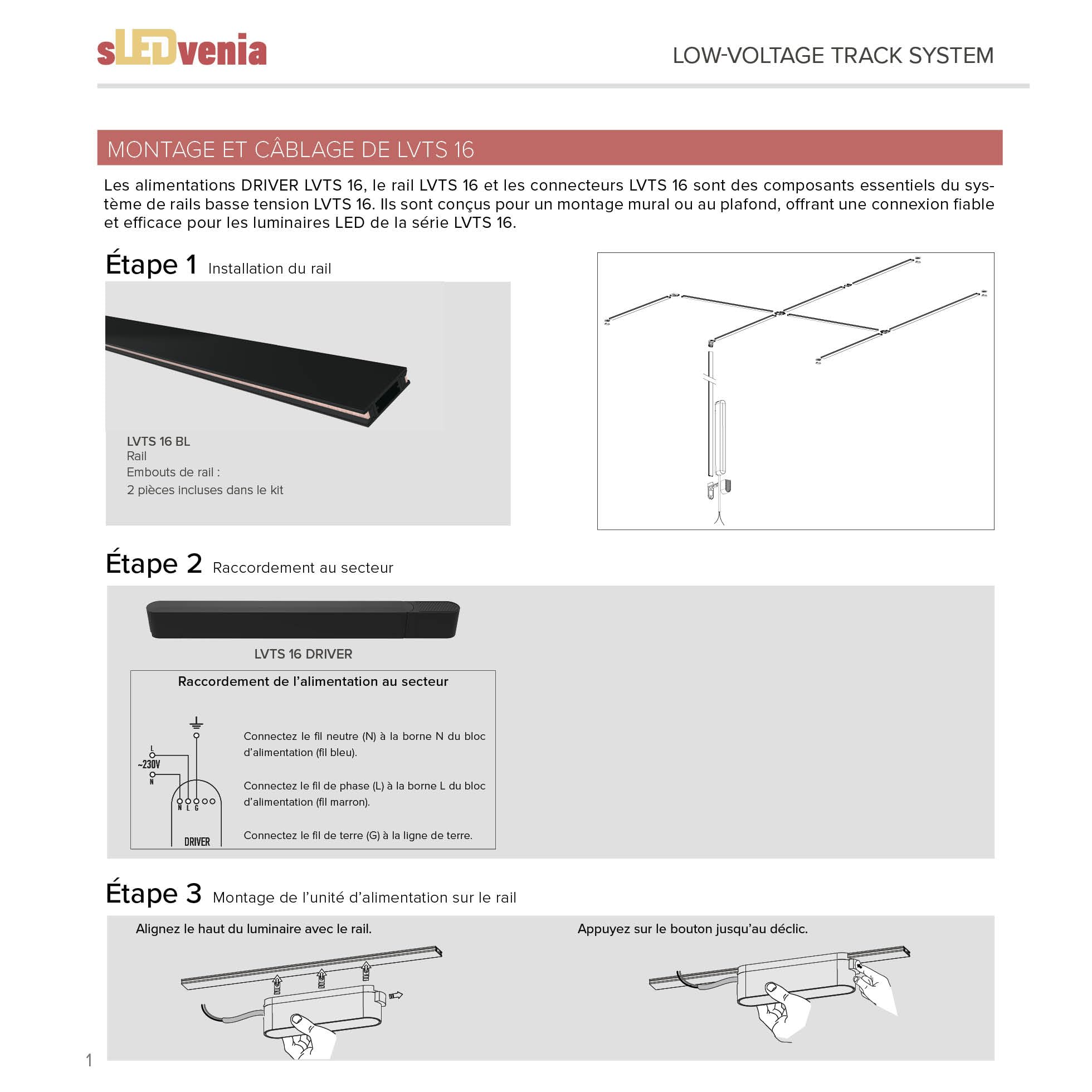 Kit d'éclairage sur rail 40V, Série Essential : 2m, 100W, 2 spots de 6W / 3000K, noir