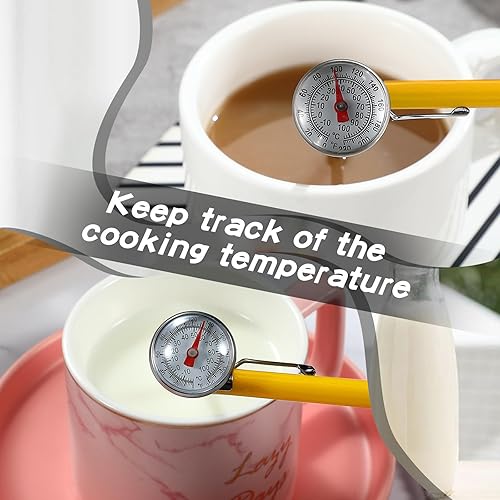 Miniatura 5 de Xuhal 6 Termómetro de cocina de acero inoxidable con vástago largo de 5 pulgadas de largo, termómetro de esfera de 1 pulgada, espuma de leche