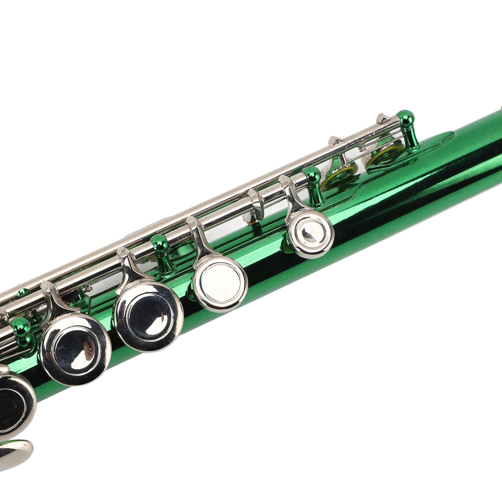 Flauta Flauta Travesera en Do 16 Llaves, Instrumento Musical de Latón Blanco con Estuche y Herramientas Limpieza para Estudiantes y Principiantes