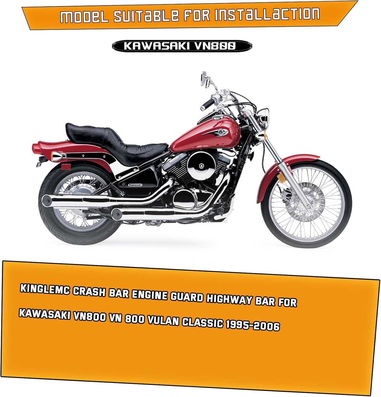 Kinglemc Crash Bar Engine Guard Highway Freeway Bar for Kawasaki Vulcan VN800 VN800A VN800B 1995-2005 (Chrome)