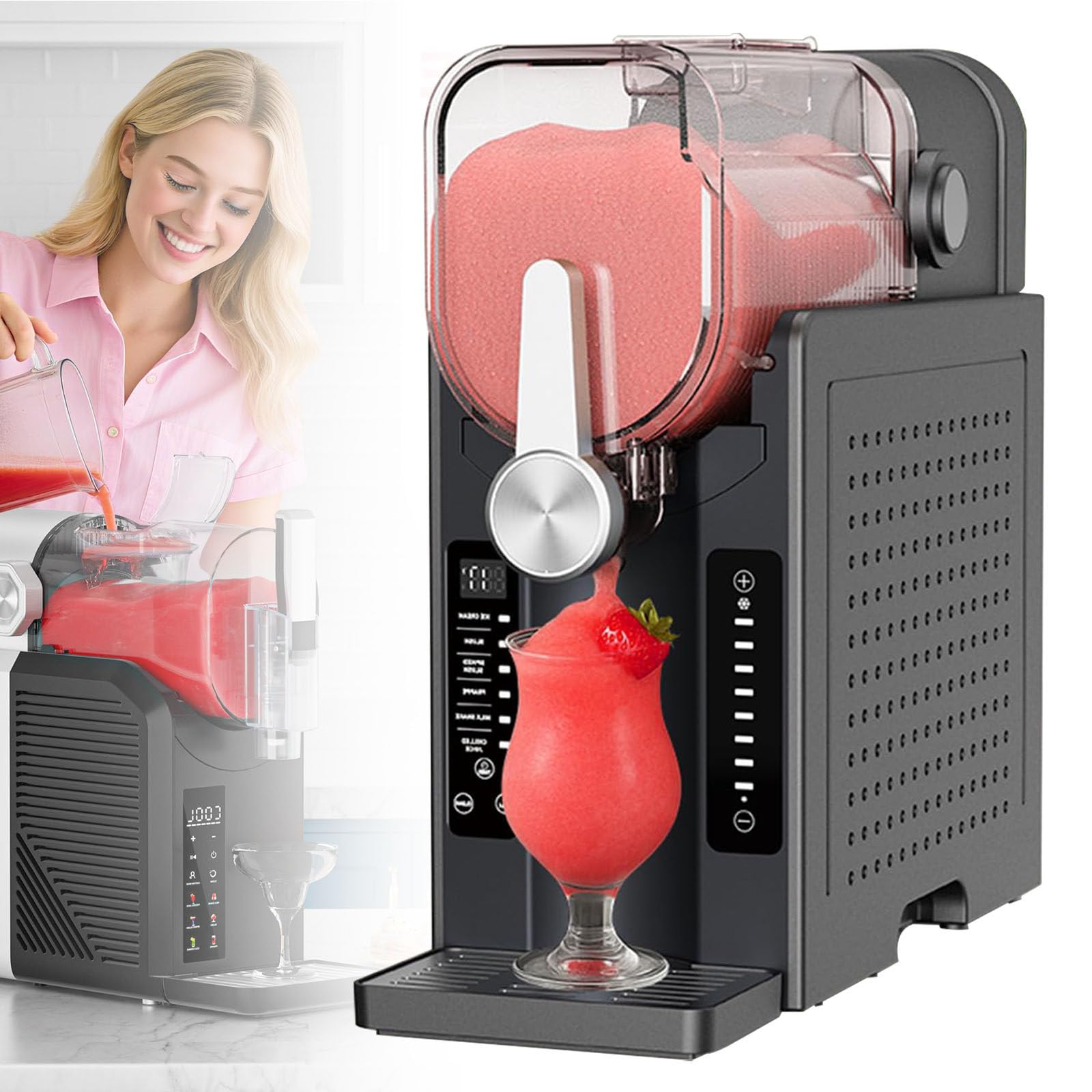 Slush-Maschine für Zuhause – Eisfreier Slush-Automat mit automatischer Reinigung, One-Touch-Reservierung und 6 voreingestellten Programmen, Frozen Drink Maker für Margaritas, Milchshakes