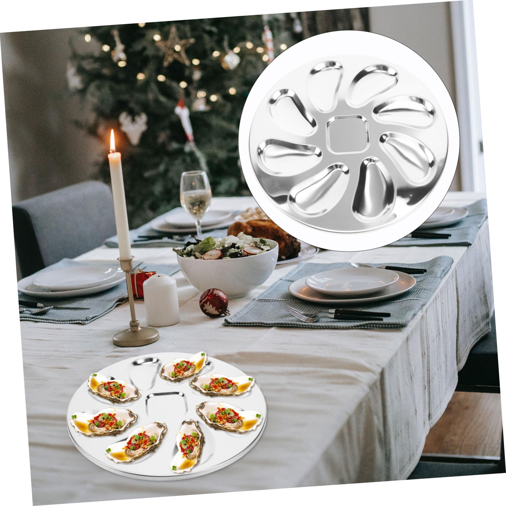 Hohopeti Plato de Acero Inoxidable para Ostras Resistente y Pulido para Restaurante Bandeja Antiadherente para Mariscos y Aperitivos Utensilio de Mesa Profesional