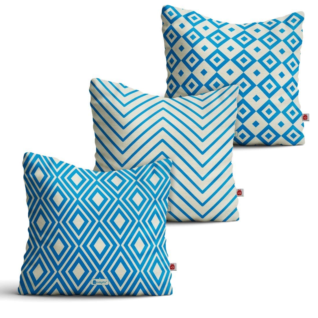 Buy Indigifts Sofa Cushion Cover Set of 3 Geometric Print Royal