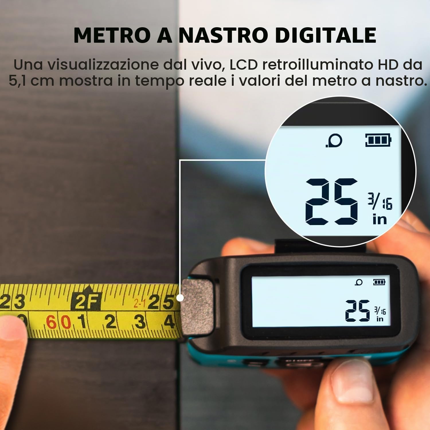 MiLESEEY DT20 Metro a Nastro Laser 3 in 1, 40m Misuratore Laser di Distanz | 5m metro a nastro, schermo digitale in tempo reale, unità FT/FT+in/in/M, misurazione / volume / area, modalità pitagorica