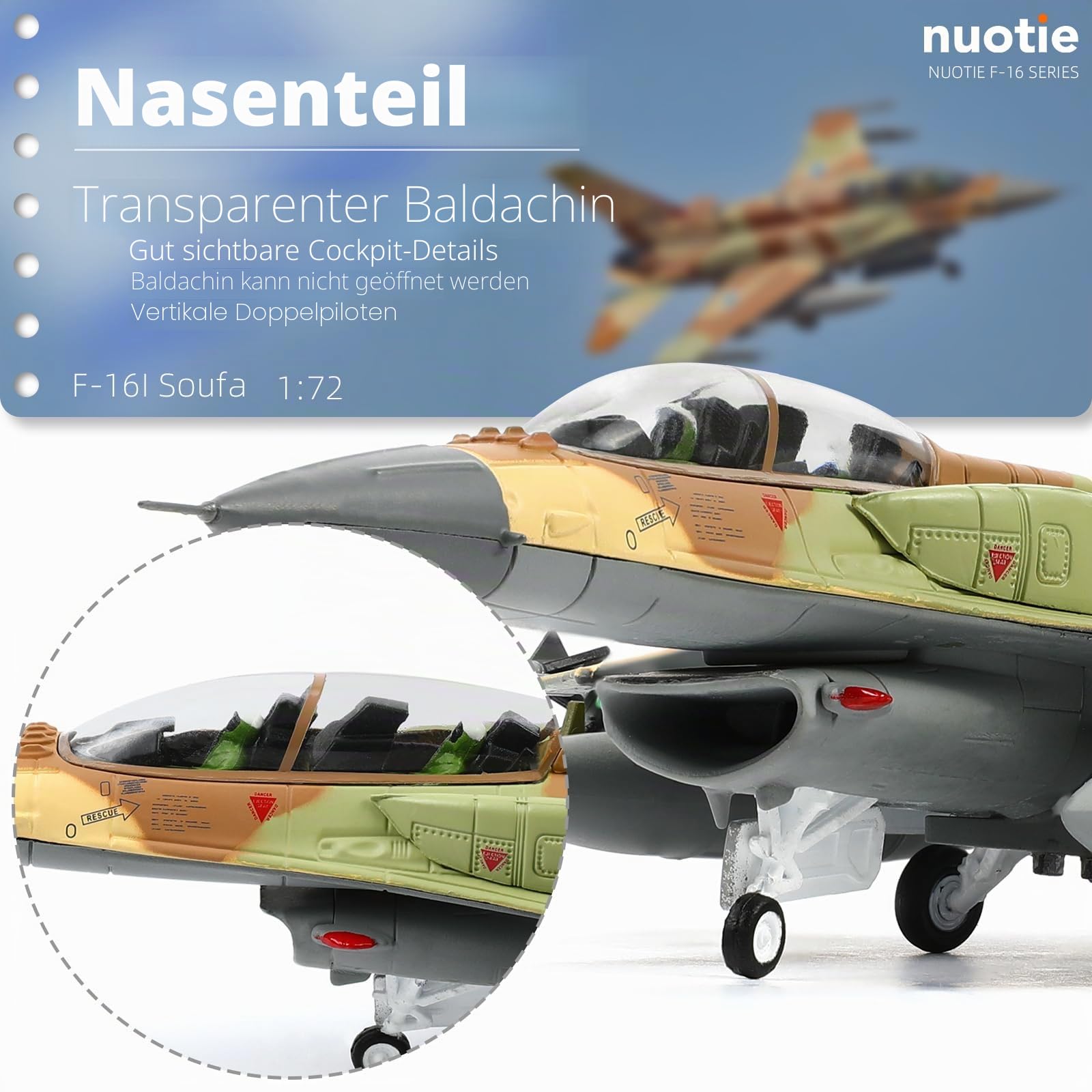 NUOTIE F-16 Fighting Falcon 1/72 Druckguss-Metallflugzeug-Modellbausatz, Mehrzweck-Kampfflugzeug, Legierungsflugzeug, vorgefertigtes Modell mit Ständer (F-16I-Israel) | Sammlung oder Geschenk Flugzeugmodell aus Metalldruckguss