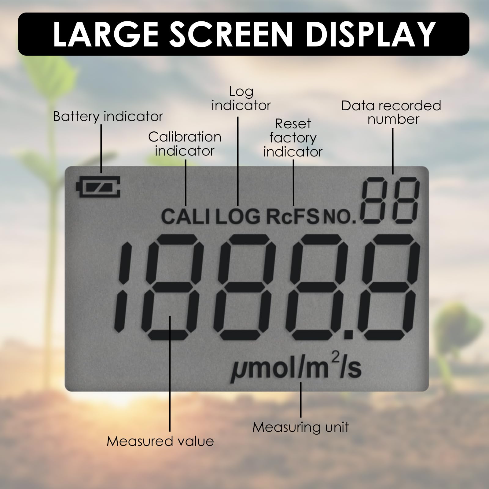 PAR Meter per acquario impermeabile IP68, intervallo spettrale 400-700nm PPFD Meter Data Logger, palo telescopico da 94 cm, cavo sensore da 79 '' incluso