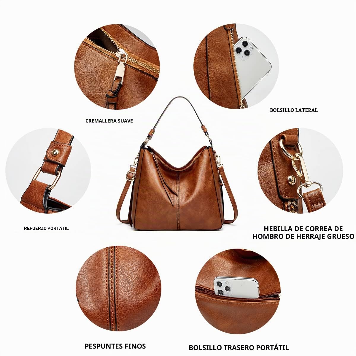 Pahajim Bolso Mujer Bandolera Grande PU Cuero Bolso de Hombro Shopper Elegante Bolsos Hobo Conjunto de Bolsos y Cartera para Trabajo, Compras y Viajes