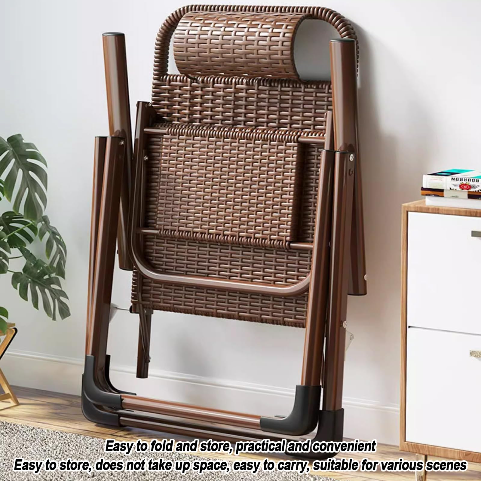 Ratán Portátil Tumbonas Con Reposabrazos, Silla Gravedad Cero Tumbona De Relax,tumbona Playa Plegable Ligera,tumbonas Jardin Exterior,respaldo Ajustable,respirable,ahorra Espacio. ( Color : Brown )