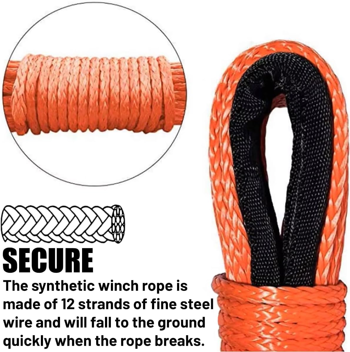 1/4'' x 50 FT Car Synthetic Winch Rope Kit, 7700LBS Vehicle Winch Cable Line with Protective Sleeve, Heavy Duty Automotive Winching Line Kit, Universal for ATV UTV Truck Offroad (Orange)