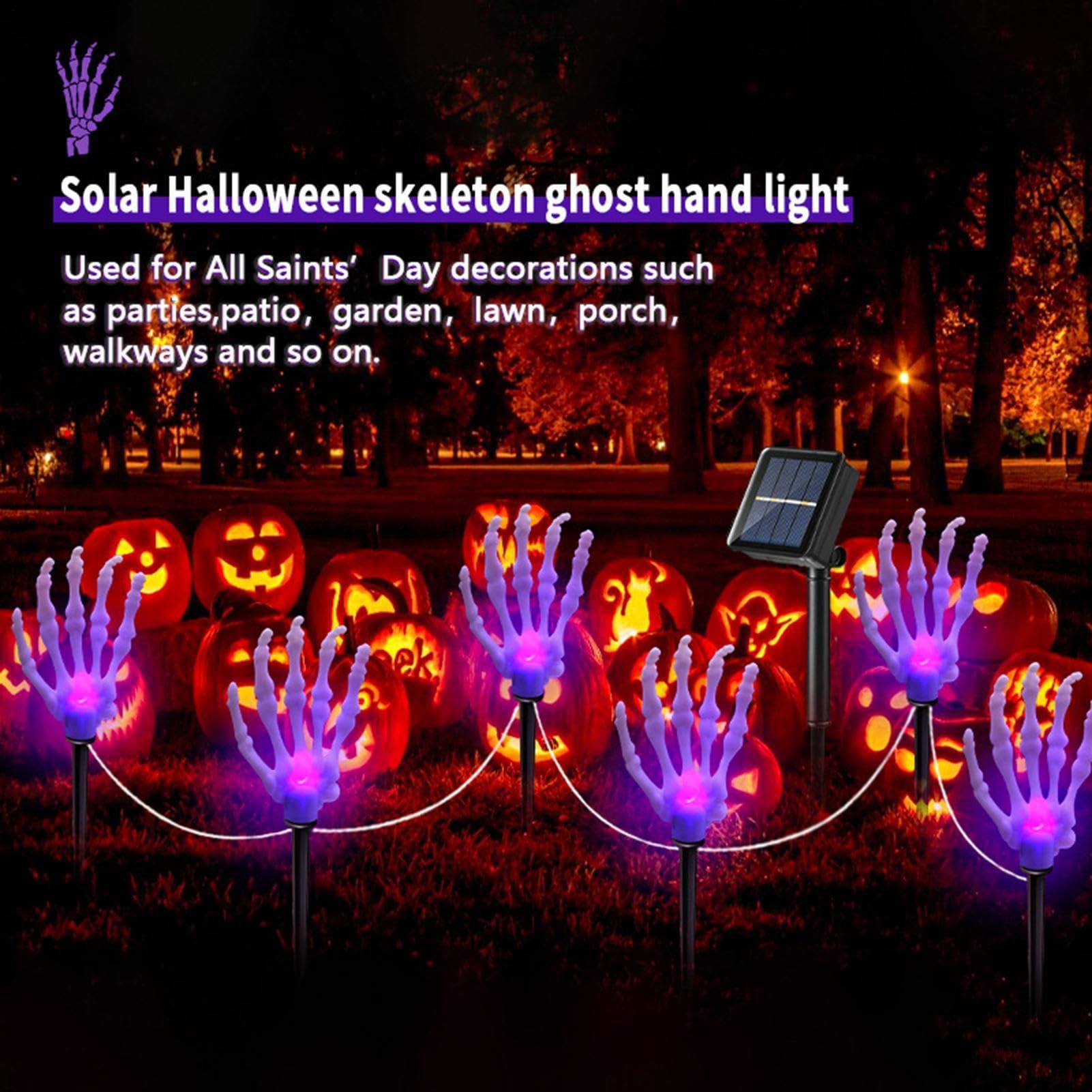 Lampy solarne na Halloween, szkieletowe ramię kości LED, dekoracja zewnętrzna z | Zewnętrzne lampy solarne do drzwi wejściowych, tarasu, trawnika, parku, krajobrazu, ziemi, cmentarza,