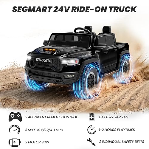 Miniatura 2 de RAM 1500 RHO - Coche eléctrico de 2 plazas, auto de paseo de 24 V para niños grandes con control remoto, juguete para niños pequeños con suspensión