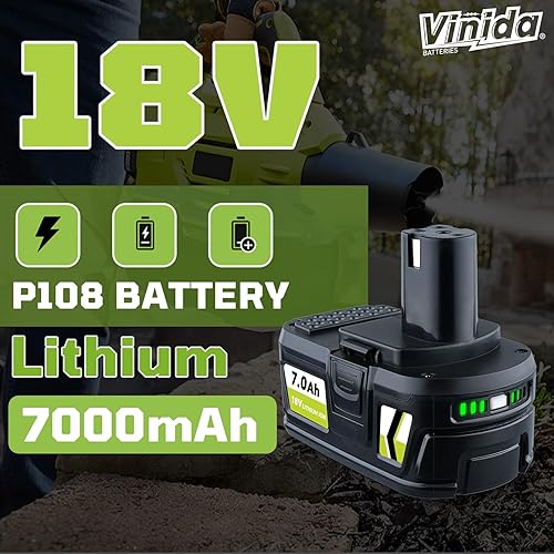 Miniatura 2 de VINIDA Reemplazo de litio 2P P108 7.0Ah 18V para batería Ryobi de 18 voltios P102 P103 P104 P105 P107 P109 P108 compatible con batería Ryobi