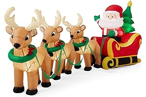 Best Choice Ultimate 8.5Ft Lighted Inflatable Christmas Reindeer with Santa Claus Sleigh