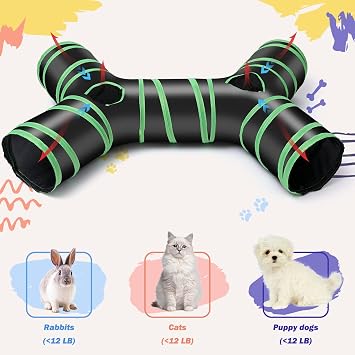 Cat Tunnel, 4 Way Collapsible Cat Tubes Interactive Kitty Tunnel Toy with Storage Bag