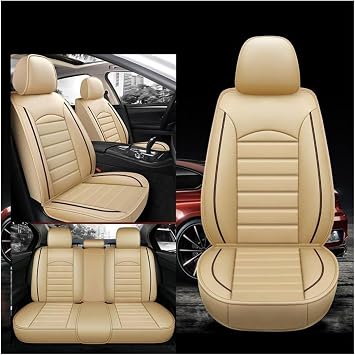 DUBOM 5 Seats Full Set Car Seat Covers for Citroen C4 C4 Cactus, All-Weather Use Car Seat Covers, Waterproof Breathable Pu Leather Full Set Car Seat CoversBeige