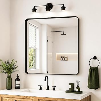 Koonmi 30x30 Inch Black Bathroom Mirror for Over Sink
